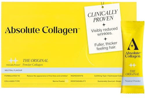 Absolute Collagen Marine Powder Collagen Supplement for Women | Neutral Flavour, Supports Hair, Nail & Skin Health, 8000mg of Hydrolysed Collagen per Sachet, Vitamin C | 14 Sachets