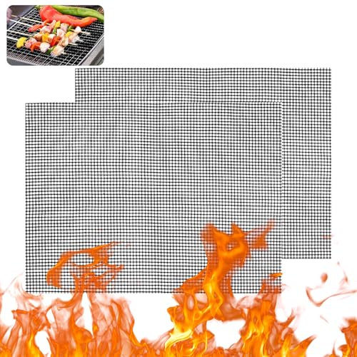 2 Stück Grillgitter für Gasgrill,42×36cm BBQ Grill Mesh Mattes,Teflon Grillnetz,Gitter Grillmatte,Barbecue Netz,Quadratische Antihaft-Grillmatte,Grill-netz für Holzkohle,Gasgrill,Kochen,Backen