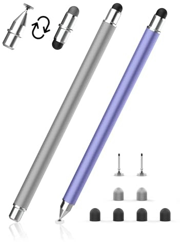 MEKO Lápiz Táctil Magnético 3 en 1 Lápiz para Tablet con Punta de Fibra, Goma y Disco,Compatible con Todas Las Tabletas/Teléfonos como Switch iPhone/iPad/Samsung/Huawei/Xiaomi - Gris + Morado