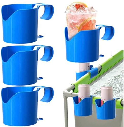 Lot de 4 porte-boissons à suspendre au bord de la piscine - Anti-déversement - Multifonctionnel - Accessoires de piscine hors sol - Pour décoration de jardin et maison (bleu)