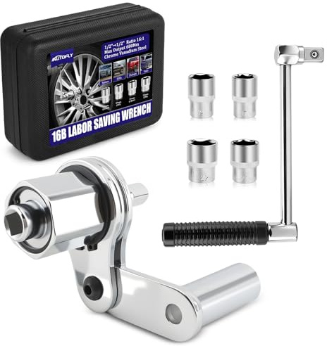 Torque Multiplier Wrench Set for Lug Nut Remover Installation,11/16、3/4、13/16、7/8 Sockets,1/2 Driver,1:16 Gear Ratio,680Nm Output,Heavy Duty Labor Saving Wrench,Anti-Slip Handle,Blow Moulded Case