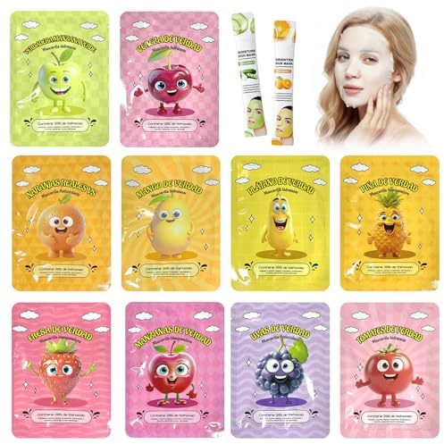 12 Piezas Mascarilla Hidratante Facial,Daily Care Mascarilla Facial, Ricas en extractos de frutas,Iluminadora,Calmante,Skincare Set para Mujeres Adolescente