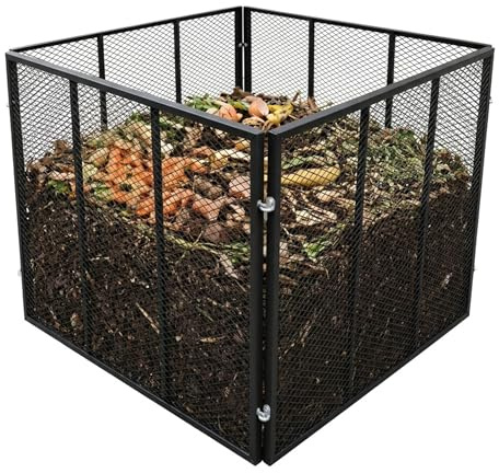 Relaxdays compostiera in Metallo per Giardino, Acciaio Nero, 800 L, 80 x 100 x 100 cm