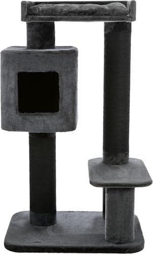 TRIXIE Kratzbaum XXL Izan 122 cm in anthrazit – Katzenbaum für große Katzen mit einer gemütlichen Höhle und plüschigen Liegeflächen, komfortabel & stabil – 44663