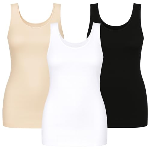 UnsichtBra Debardeur Femme – Maillot De Corps Femme Microfibre avec Effet Gainant Léger, sans Coutures, Respirant, Bretelles Larges À Enfiler | Coupe Ajustée, Séchage Rapide Noir,Blanc,Beige, 2XL-3XL