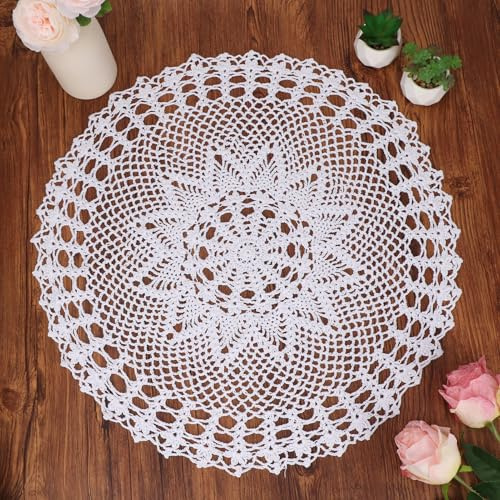 kilofly Handmade Crochet Cotton Lace Table Sofa Doily, Waterlily, White, 26 inch