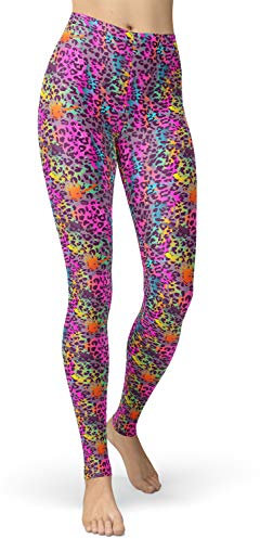 sissycos Damen Tier Printed Leggings, Bunte 80er Skinny Tier Muster Leggings, Mädchen Artistic Hoher Taille Soft Tights (L, 80er Tier Leopard Leggings Bunt)