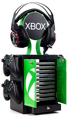 Numskull Offizieller Aufbewahrungsschrank für Xbox Series X Spiele, Kopfhörerständer und Controller-Halter für 10 Spiele oder Blu-Ray Disk-Hüllen, 4 Xbox-Controller
