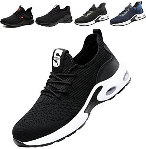 Fadezar Sicherheitsschuhe Herren Leichte Arbeitsschuhe Herren Damen Sportliche Atmungsaktive Stahlkappenschuhe rutschfeste Arbeitsturnschuhe 01 Schwarz EU 38