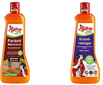 Poliboy Parkett Renovierer glänzend + Grundreiniger - perfektes Set zum pflegen von glänzenden Parkettböden - 2x 500ml (1000ml) - Made in Germany