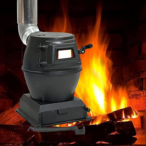 Estufa de carbón de hierro fundido, sartén de hierro fundido puro, estufa de leña con ventana de visualización de vidrio templado, se pueden usar múltiples combustibles, como carbón, leña, ramas, estu