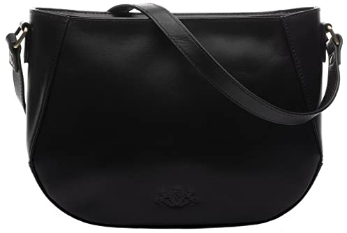 SID & VAIN Schultertasche echt Leder - Handtasche Albany - Umhängetasche Damentasche mit Schultergurt - Ledertasche Damen schwarz handgefertigt