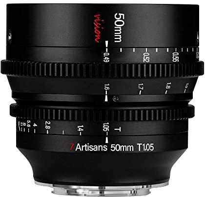 7artisans Obiettivo Cine grandangolare grandangolare T1.05 da 50 mm compatibile per fotocamera mirrorless M43, messa a fuoco manuale a bassa distorsione mini cinema obiettivo nero.