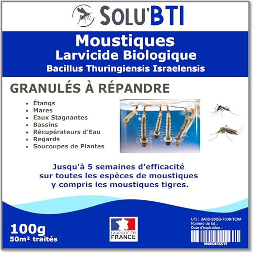 SOLU'BTI - Moustiques - 100 gr de Larvicide Biologique - BTI - Bacillus Thuringiensis