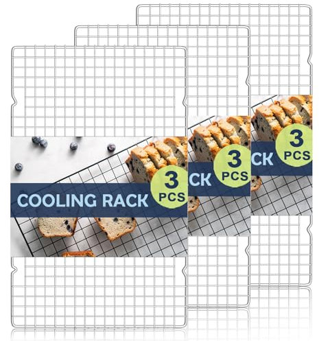 Hunnycook Griglia di raffreddamento da 40 cm x 23 cm, 3 griglie di raffreddamento in acciaio inossidabile, griglie di raffreddamento sicure per forno, griglia per arrostire e torte argentate e griglia