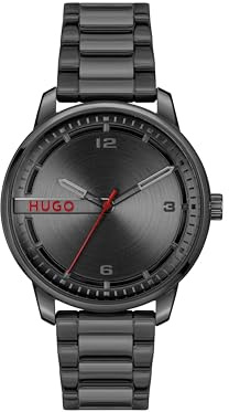 HUGO Montre à Mouvement à Quartz Trois Aiguilles pour Homme Collection #Stamp avec Bracelet en Acier Inoxydable Noir - 1530365