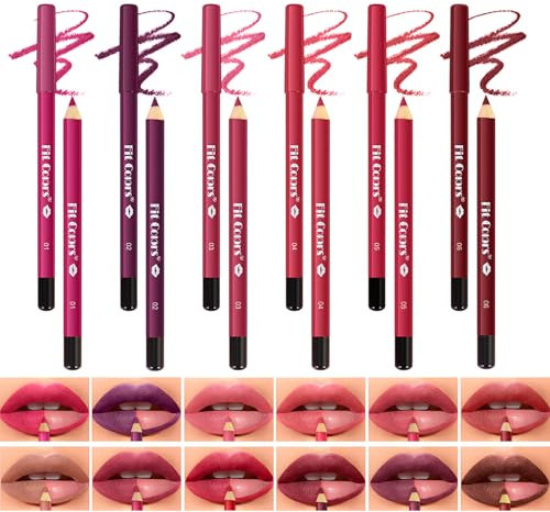 Lipliner-Set, 12 Farben, wasserfest, langlebig, glatte Anwendung, matter Lippenstift, hochpigmentierter, natürlicher Lippenstift, Lippen-Make-up, weiche Bleistifte