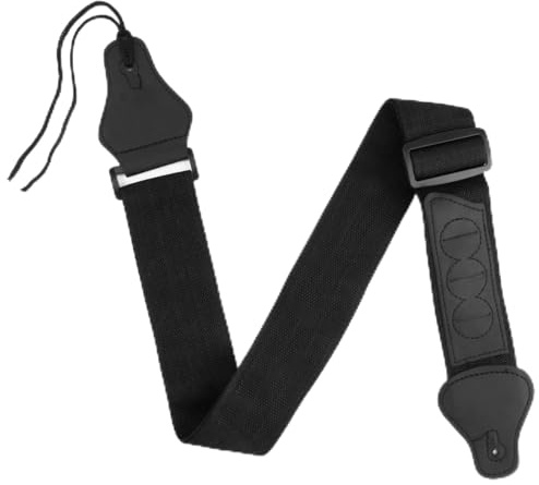 eModwey Verstellbarer Gitarrengurt mit PU-Lederenden, Kompatibel mit E-Gitarre, Westerngitarre, Akustikgitarre & Bass, Schwarz – Inklusive 3 Plektrumhaltern, für Kinder und Erwachsene