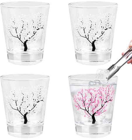Lot de 4 verres à shot de 5 cl qui changent de couleur avec le froid verre transparent avec fond épais, verre shooter pour tequila, vodka, ouzo