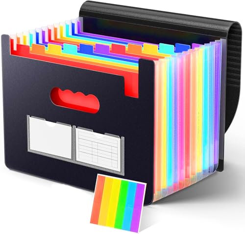 Dokumentenmappe A4, 13 Fächer Fächermappe Sortiermappe Bunte Datei Akten Organizer Akkordeon Design mit Deckel für die Ablage von Papieren Verwaltungspapiere