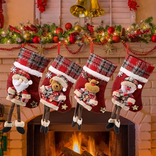Mineup Calze Befana Vuote, 4pcs Calze Natalizie da Appendere Personalizzate, Calza Befana Vuota, Calza della Befana Vuota Personalizzata per Alberi di Natale, Scale, comodini, 22 cm