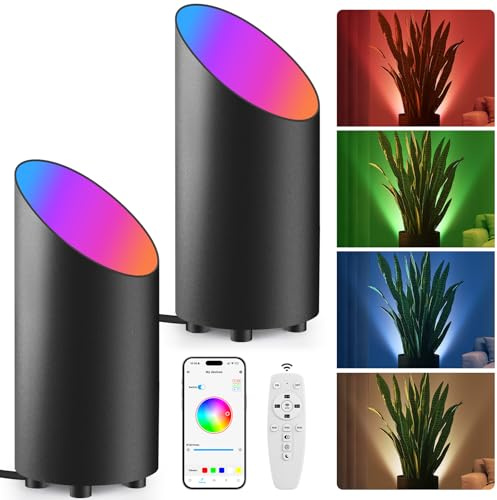 GeyouLux 5W RGBW LED Golvlampa, Dimbar, 16 Miljoner Färger, IP44, Golvlampa för Vardagsrummet, Styrs via App, Timerfunktion, Lämplig för Vardagsrum, Sovrum, Spel Och Musikmiljöer, Svart 2 st