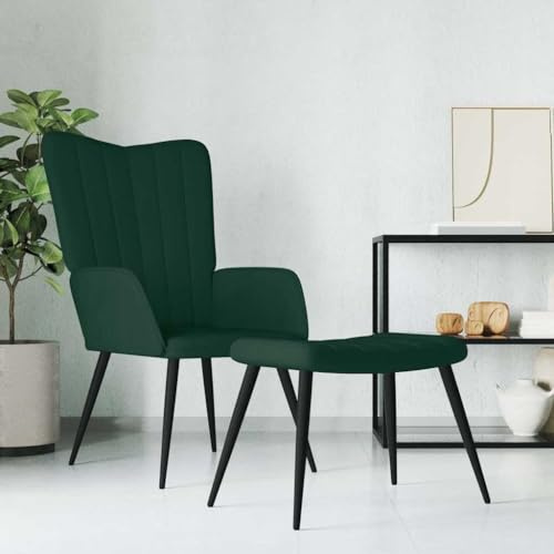 Owoxanthellate Poltrona relax con sgabello, in velluto verde scuro, 61 x 70 x 96,5 cm, struttura in acciaio, per TV salvaspazio per soggiorno, camera da letto, Home Cinema