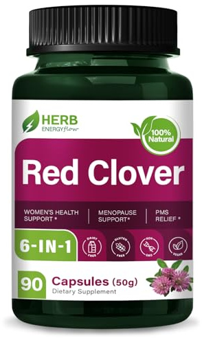 HERBENENERGYflow Red Clover Extract Capsules, Herbal Supplement for Women’s Health Support, Menopause Support & PMS Relief. Natural Blend w/Black Cohosh Wild Yam Dong Quai. 90 Count.