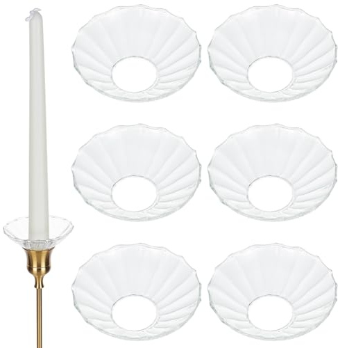 GORGECRAFT 6Pcs Candle Glass Bobeches Candlestick Holders Ribbed Candle Drip Protectors Rings Catcher for Tapers Candle Stick Holder Lamp Shade for Wedding Party Church Home