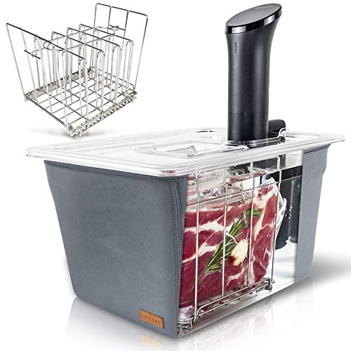 VÄESKE Recipiente Sous Vide Aislante con Tapa y Rejilla | Funda Neoprene Conserva el Calor y Protege las Encimeras | Compatible con la Mayoría de los Roner (11 L)