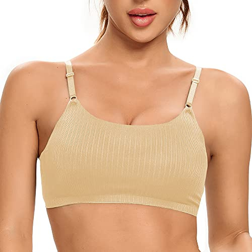 SHEKINI BH utan bygel dam sov-BH mjuk bh sport bh vadderad bralette bustier, Aprikos, L