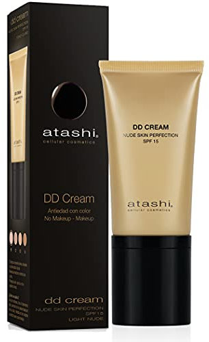 atashi DD Cream Anti-Age No Make up Make up Treatment. Creme Visage Anti Rides et Perfecteur, Correction Colorielle Effet Liftant, Anti Taches Visage, Flacon Airless, SPF15, Light Nude - 50 ml