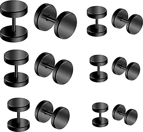 Briana Williams 6-8 Paar Herren Fake Plug Ohrstecker Schwarz aus Edelstahl Ohrringe Set Fake Ohrläppchen Tunnel Schraube Ohr Piercing 4-14mm