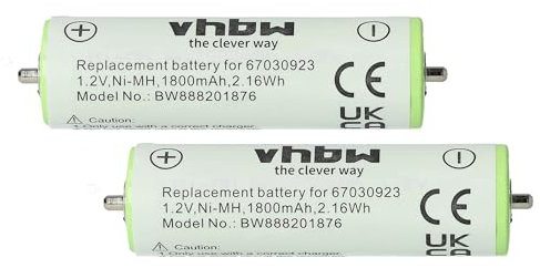 vhbw 2X Akku kompatibel mit Braun 81607302, 81607303, 81607305, 81607307, 81640344 Rasierer Haarschneider (1800mAh, 1,2V, NiMH)