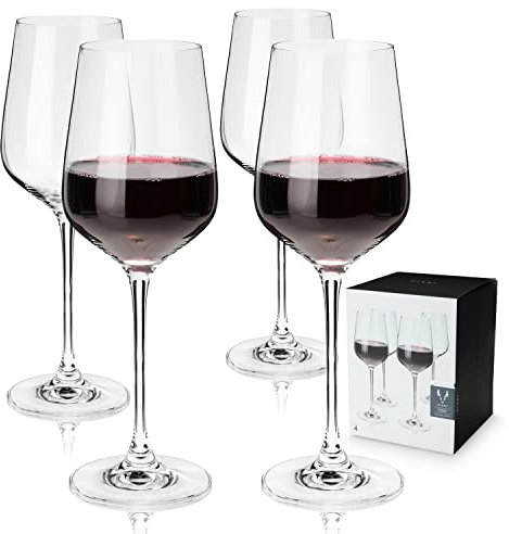 Viski Reserve European Crystal Bordeaux-Gläser, 4 Rotweingläser aus bleifreiem Kristallglas, Glaswaren Made in Europe, Weinglas-Set mit Stiel, 4er-Set, 21 Unzen (621 ml)