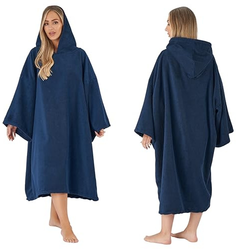 Brentfords Towel Poncho Adult Hooded Large Bath Swim Surf Beach Absorbent Dry Microfiber Changing Robe for Men Boys Quick Dry, Navy Blue
