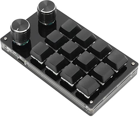 Bewinner Mechanische -Tastatur mit 12 Tasten, Multifunktions-DIY-programmierbare Tastatur, Einhand-Makro-Mechanik mit Einstellknopf für Office Gaming (Schwarz)