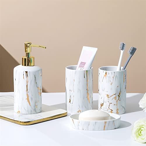 GIBZ Juego de Accesorios de Baño de 4 Piezas de Cerámica de Estilo Moderno Juego de Accesorios de Lujo Juego de Jabonera, Portacepillos de Dientes, Dispensador de Jabón, Vaso de Baño Blanco
