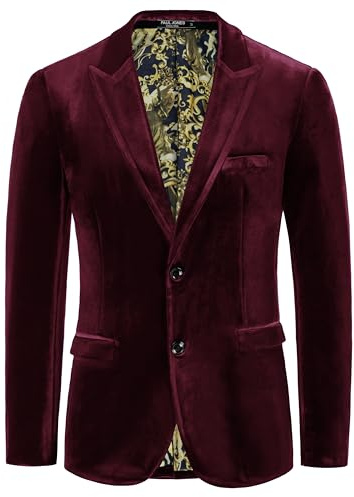 PaulJones Blazer da Sera Elegante in Velluto da Uomo, Smoking Slim Fit a Due Bottoni XL Rosso Scuro 310-5