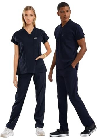 ELLYSHINE Professionella medicinska uniformer och skrubbar – mjukt stretchtyg scrubs uniformer kvinnor set – skrubbad topp och skrubbad botten, Ny marinblå, L