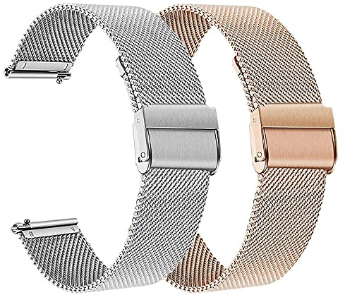 Metallarmband kompatibel für Huawei Watch GT4 41mm/GT5 41mm/GT6 41mm Armband, 18mm Ersatzarmband für Huawei GT5 Pro 42mm Smartwatch Zubehör (Silber+Roségold)