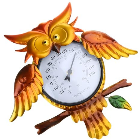 Termómetro duradero con forma de búho, indicador de temperatura claro, ideal para el exterior en su jardín o patio, termómetro exterior de pared, duradero y resistente al óxido