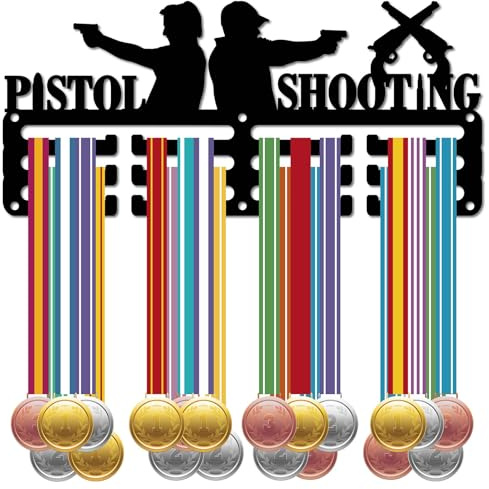 CREATCABIN Porta Medaglie per Pistola da Tiro Espositore Ganci per Medaglie da Tiro Appendiabiti Sportivo in Metallo Premi in Ferro Supporto Piccolo Decorazione Premi per Uomo Parete Casa 29x13cm