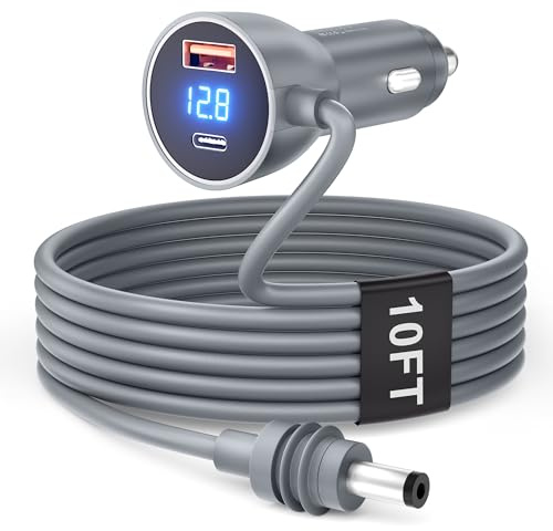 Starlink Mini Cable Car Charger 10FT Starlink Mini Power Cable DC 12V 24V Cigarette Lighter Power Cord with Digital Display USB C PD 30W and USB A QC 3.0 30W Ports for Trucks and Cars