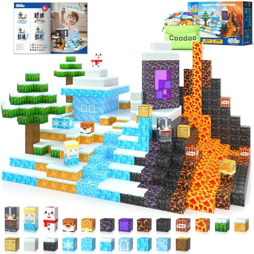 Gefrorene Magnetbausteine & Magnetische Bausteine - Gefroren & Lava Set, Magnetische Kacheln, STEM Spielzeug, Outdoor Kinderspielzeug, Geschenke für Jungen & Mädchen, Spielzeug ab 3 Jahre magnetspiel