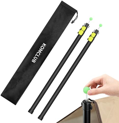 KOMCLUB Lot de 2 poteaux de tente télescopiques - En aluminium - 247 cm - Réglable et ultra léger - Barre de support télescopique pour auvent, tentes, bâches de camping (vert)