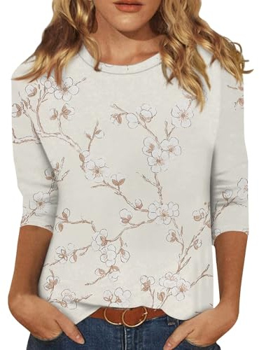 Camiseta Manga Corta Mujer Basicas Algodon Blusas Manga 3/4 Verano Tallas Grandes Vestir Ropa Mujer Verano 2025 Camisetas Cuello Redondo Básica Deportiva Tops Compra Online(Beige,XL)