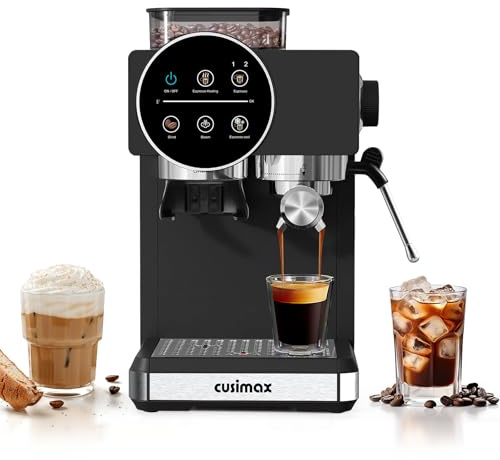 Espresso Machine with Grinder, 20 Bar Professional Expresso Coffee Machines with Milk Frother Steam Wand, Espresso Maker with 60oz Removable Water Tank, Cappuccino & Latte Machine for Home (Black)