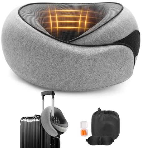 Vietora Eud Travel Neck Pillow, Memory Foam Neck Support for Airplane, Car & Office, Breathable Portable Design with Eye Mask, Earplug Holder & Carry Bag, for Men&Women