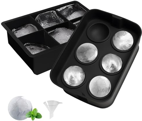Set : moule à glaçons en silicone + moule à glaçons avec couvercle, grands glaçons et boules pour boissons, silicone de qualité alimentaire, nettoyage facile (6 compartiments)